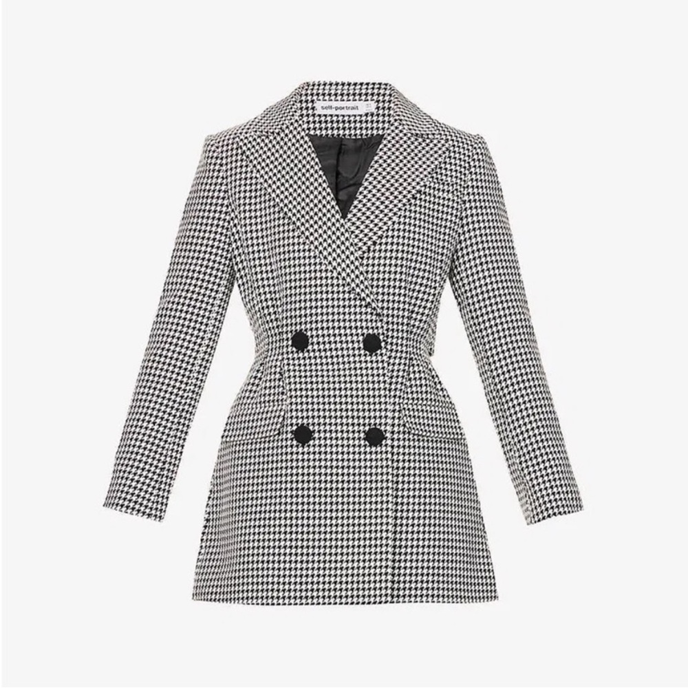 Self Portrait Houndstooth Tweed Dress Double-breasted